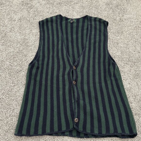 Vintage Colours By Alexander Julian Knit Cotton Sweater Vest Green Stripe Large - Picture 1 of 9
